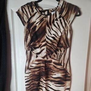 Calvin Klein Brown and Cream Patterned Dress